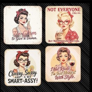 Retro Glam Sass Coaster Set – 4-Pack Vintage Attitude Drink Coasters