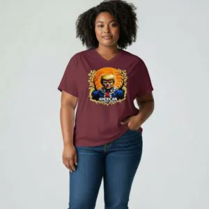 Graphic t-shirt featuring a horror-inspired parody design with a clown-like character