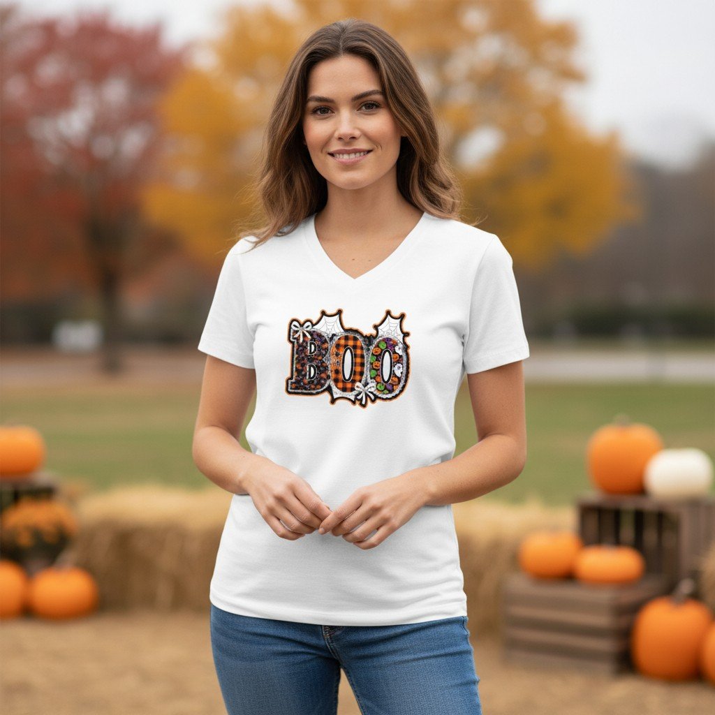 BOOWeb Graphic t-shirt featuring a decorative “BOO” Halloween design with spooky accents