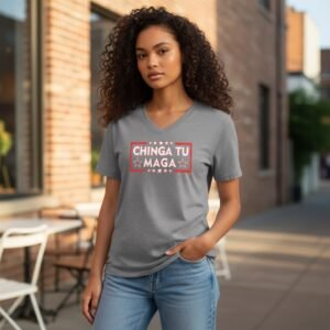 Bold statement t-shirt with framed typography and star accents