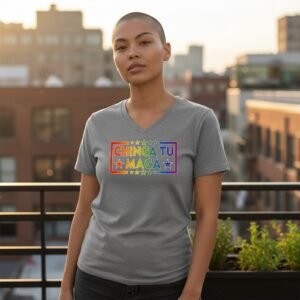 Bold statement t-shirt with framed typography and star accents