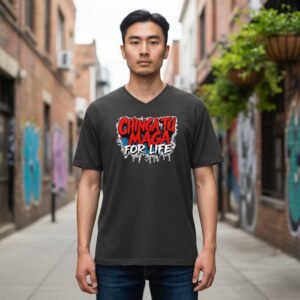 Graffiti-style statement t-shirt with bold distressed typography