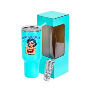 40oz stainless steel tumbler featuring a sassy FDT character with a bold disrespectful message and clear lid