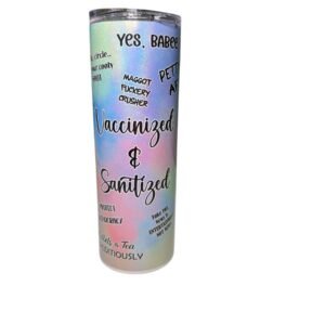 20oz glitter tumbler with pastel rainbow shimmer and bold Christina Talks Tea sayings