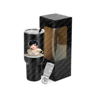 40oz stainless steel tumbler featuring the Spillin’ FAFO Tea Expeditiously design from the Christina Talks Tea collaboration