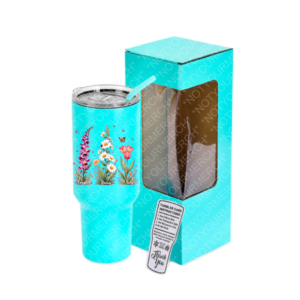 40oz orange stainless steel tumbler featuring foxglove, daisy, and tulip floral illustrations symbolizing FDT