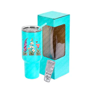 40oz orange stainless steel tumbler featuring foxglove, daisy, and tulip floral illustrations symbolizing FDT