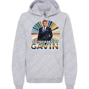 Unisex pullover hoodie featuring a stylized illustrated figure with the text “50 Shades of Gavin” and a bold graphic backdrop.