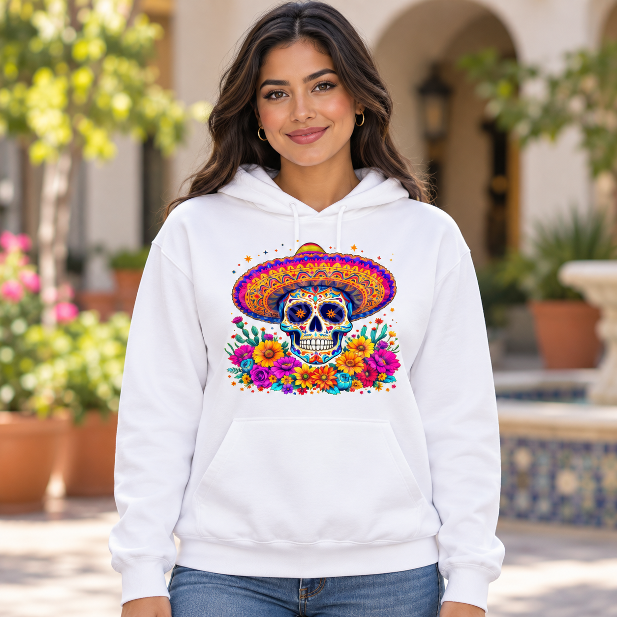 Colorful sugar skull hoodie showcase