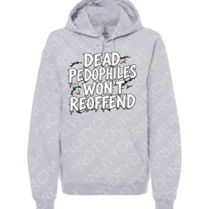 Unisex pullover hoodie featuring distressed typography delivering a strong zero-tolerance message against abuse and repeat harm.