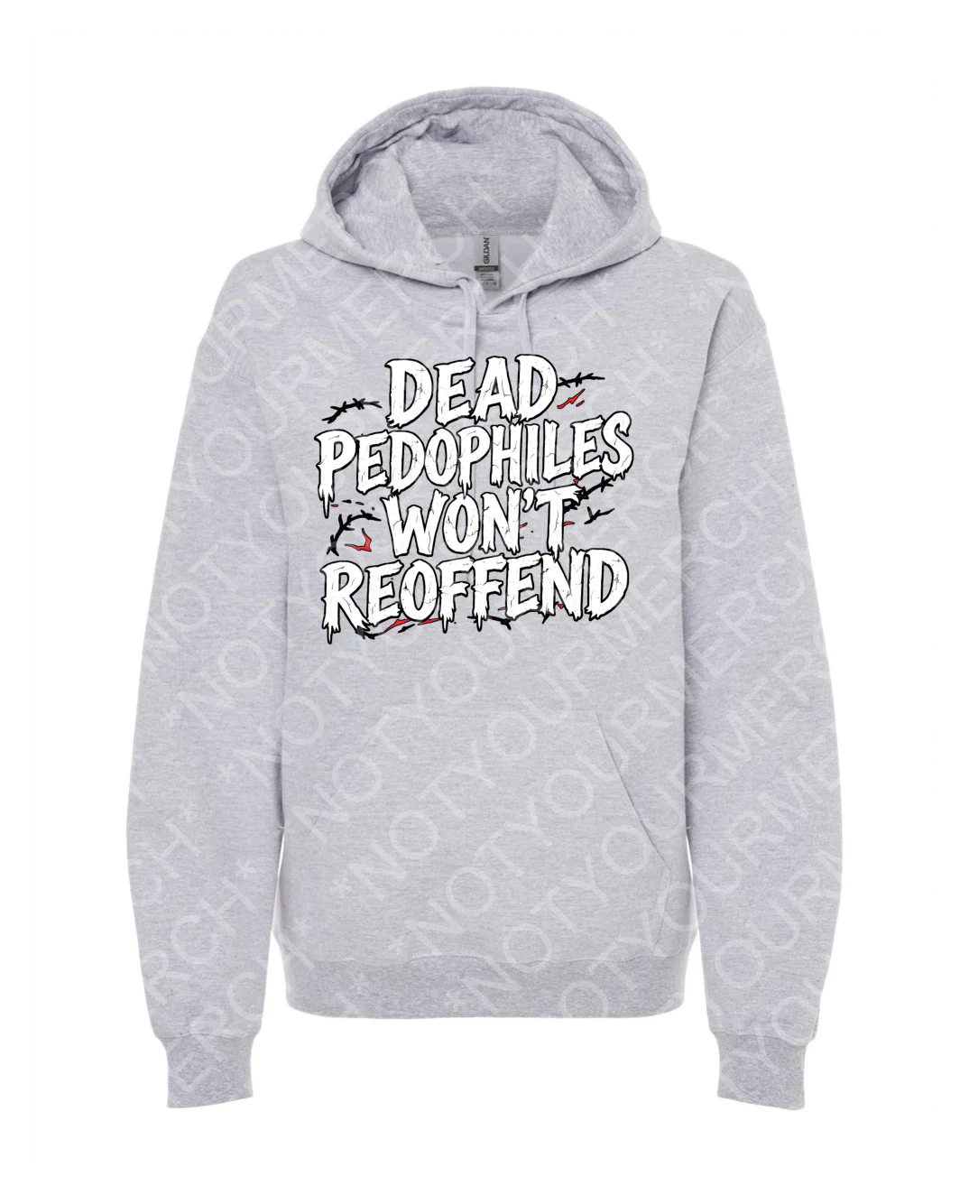 Unisex pullover hoodie featuring distressed typography delivering a strong zero-tolerance message against abuse and repeat harm.