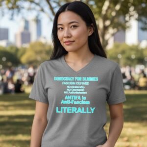 Unisex V-neck graphic t-shirt with centered text design and modern fit