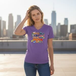 Unisex V-neck graphic t-shirt with detailed front print and modern fit