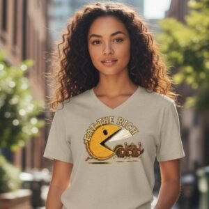 Unisex graphic t-shirt with retro-style illustrated character scene on the front