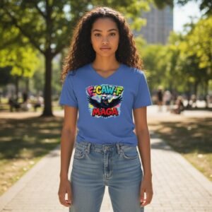 Graphic t-shirt featuring an illustrated crow with wings spread and the phrase “F-Caw-F MAGA”