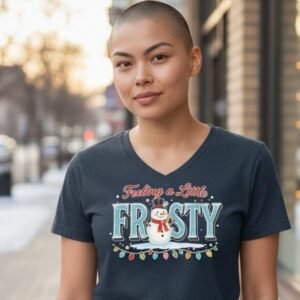 Snowman graphic t-shirt with the phrase “Feeling a Little Frosty”