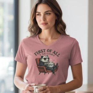Funny raccoon graphic V-neck t-shirt with sarcastic text