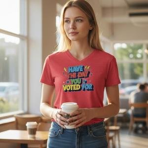 Graphic t-shirt featuring the phrase “Have the Day You Voted For” in bold stylized lettering with playful accents.