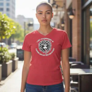 Graphic t-shirt featuring an illustrated myth-inspired woman with a feminist empowerment statement.