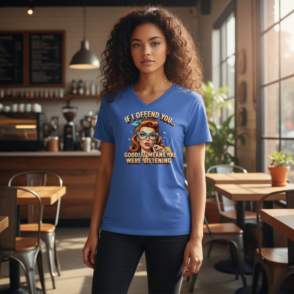 IfIOffendedYou Graphic t-shirt featuring the phrase “If I Offend You Good It Means You Were Listening” with a retro illustrated design.