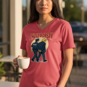 Graphic t-shirt featuring the phrase “I Have a Dream” with an illustrated satirical scene.