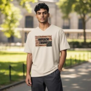 Graphic t-shirt featuring bold political text over a distressed flag-style design.