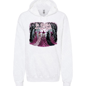 Unisex pullover hoodie featuring a witch-themed illustration with an October awareness message centered on the chest.