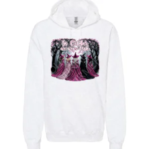 Unisex pullover hoodie featuring a witch-themed illustration with an October awareness message centered on the chest.