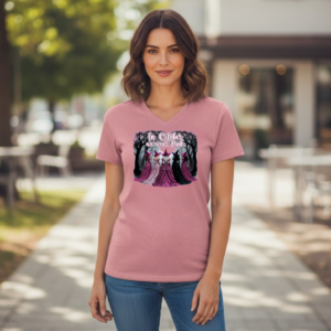 Graphic t-shirt featuring an illustrated group of witches with a seasonal statement design.