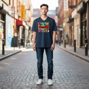 Graphic t-shirt featuring a bold typographic statement in a stacked, graffiti-style design.