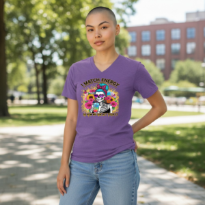 Unisex graphic t-shirt featuring a skeleton illustration with a bold quote and playful design elements