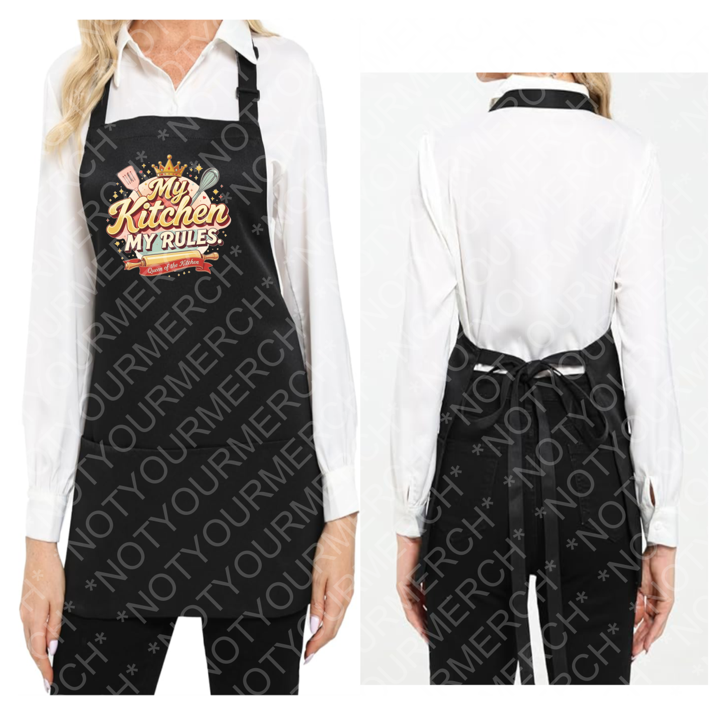 MyKitchenMyRulesApronSimple Apron featuring a playful My Kitchen My Rules design with a crown and kitchen-themed graphics