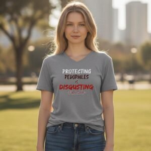 Statement graphic t-shirt featuring bold text with a strong social message on the front.