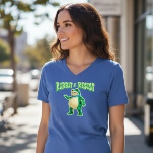 Ribbit and Resist frog graphic t-shirt with playful protest design