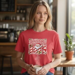 Funny Christmas t-shirt with Santa illustration and “Santa’s Favorite Ho” text