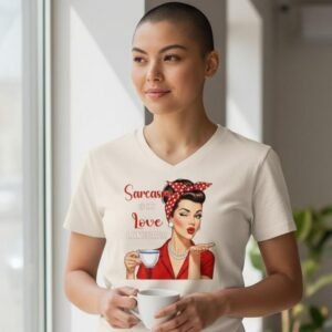 Graphic t-shirt with retro illustration and sarcasm quote