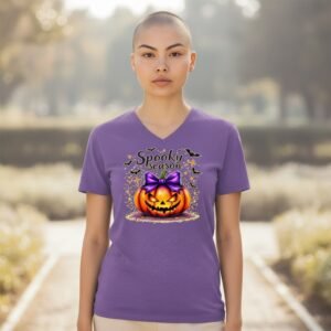 Spooky season pumpkin graphic t-shirt with playful Halloween illustration