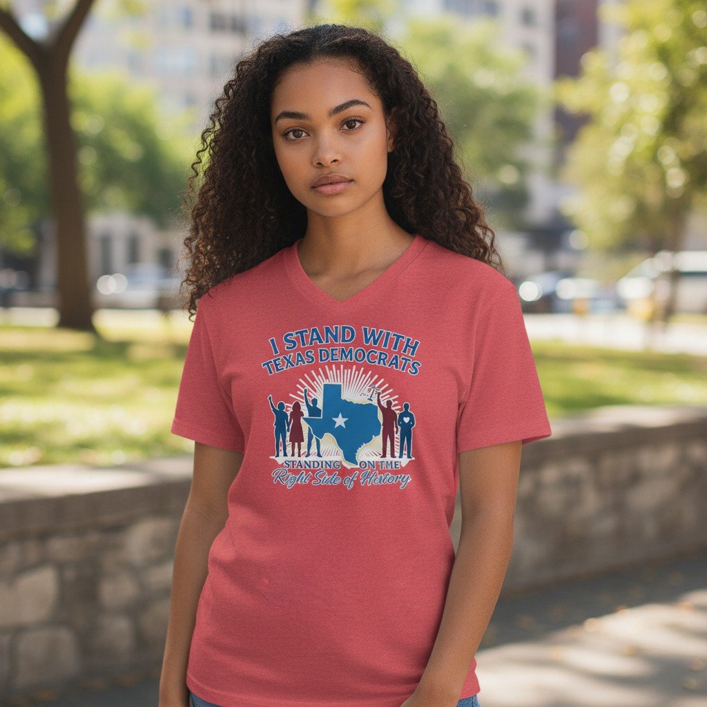 TexasDemocrats I stand with Texas Democrats graphic t-shirt with symbolic figures and Texas outline