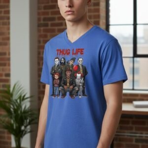 Thug Life horror mashup graphic t-shirt with slasher-inspired characters