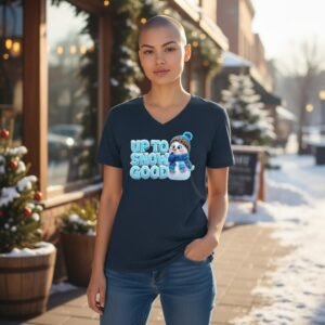 Winter graphic t-shirt featuring a cute snowman and playful seasonal text