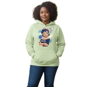 Graphic hoodie featuring an illustrated character with a Protect Democracy message