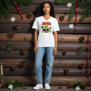 Unisex graphic T-shirt featuring a cartoon holiday parody character with the text “Who Stole Christmas? Don the Con!”