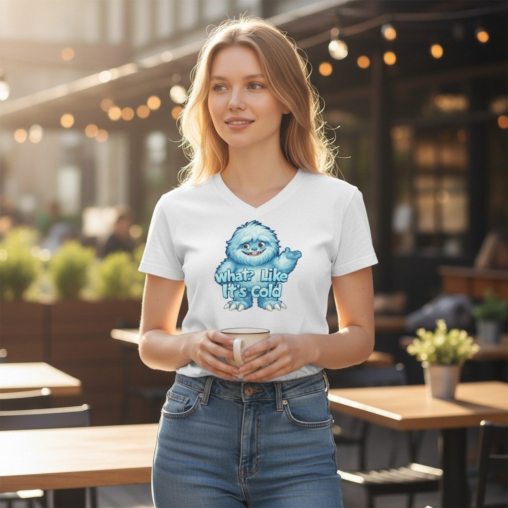 YetiCold Unisex graphic T-shirt featuring a cartoon yeti with the phrase “What? Like It’s Cold.”