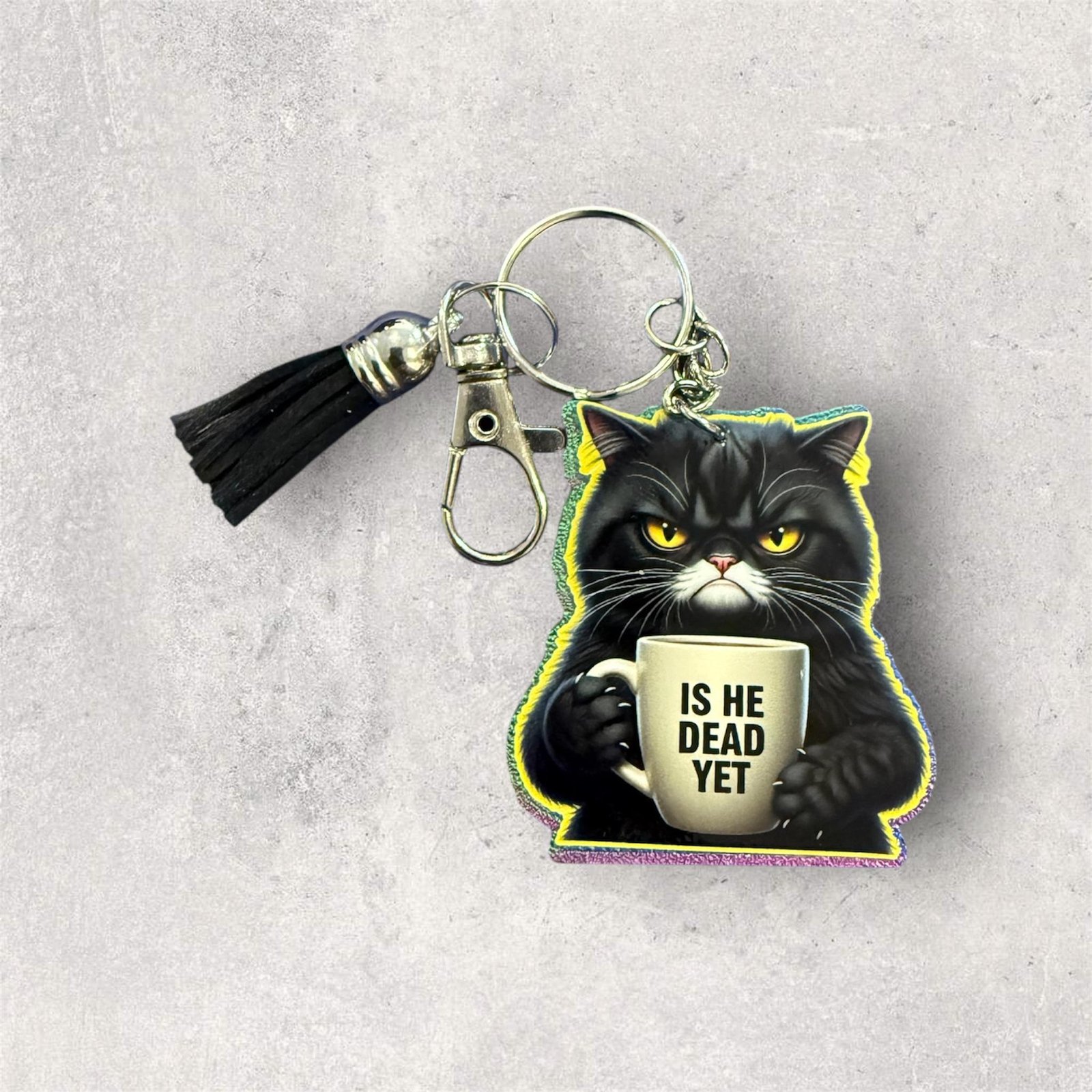d70d6e2c639747d98b5b1e2e8abed7fe~tplv-fhlh96nyum-origin-jpeg (1) Grumpy cat keychain holding a coffee mug with a sarcastic message and tassel attachment