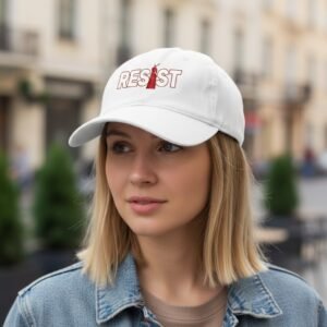 Dad hat featuring a “Resist” design applied using DTF heat transfer.