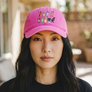 dad hat featuring a row of illustrated hands representing unity and diversity.