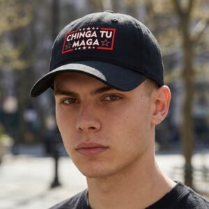 dad hat featuring the phrase “Chinga Tu MAGA” in a bold protest-style design.