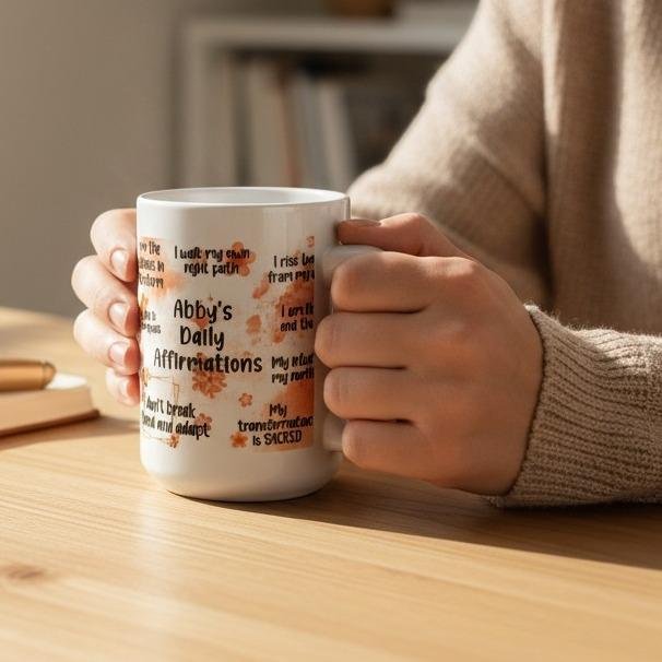 DailyAffirmationsCUSTOMMug 15oz ceramic mug with personalized name and daily affirmations design