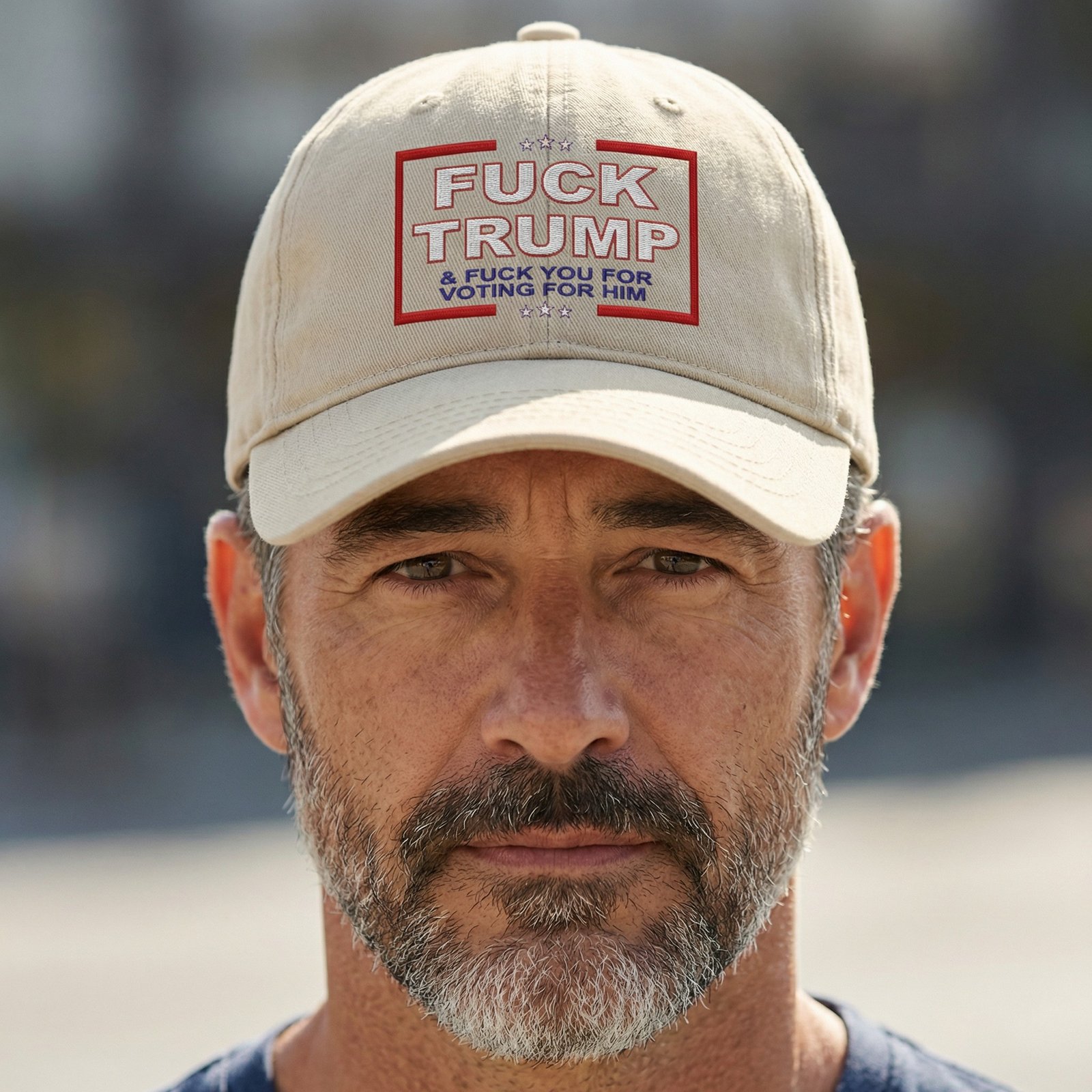 FuckTrumpHat Dad hat with an explicit anti-Trump protest message in framed typography.