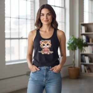 Racerback tank top with a cute kitten holding a brain and the phrase Hey MAGA You Dropped This